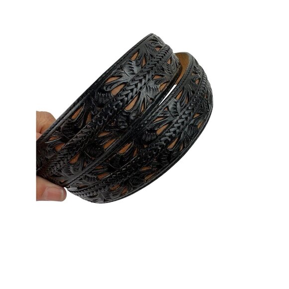 *Montana Silversmiths Tony Lama Tooled Leather Western Belt Mens 40 Black Brown - Picture 6 of 16